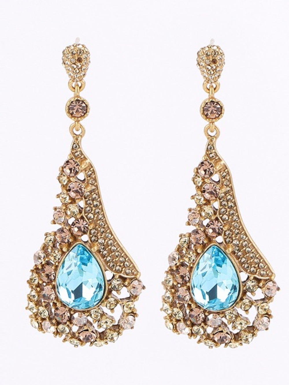 Gold-Tone Teardrop Earrings with Blue Crystal Accent 925s posts